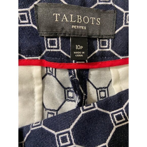 Talbots Capri Pants 10P Navy Geometric Flat Front Straight High Waist Preppy - Picture 3 of 7